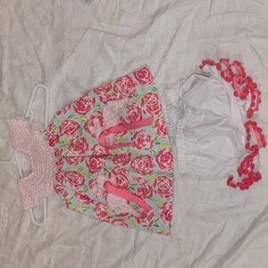 NWOT Mud Pie 0-6 Mo. Pink Ruffled Sleeveless Easter/Summer Two Piece Set.